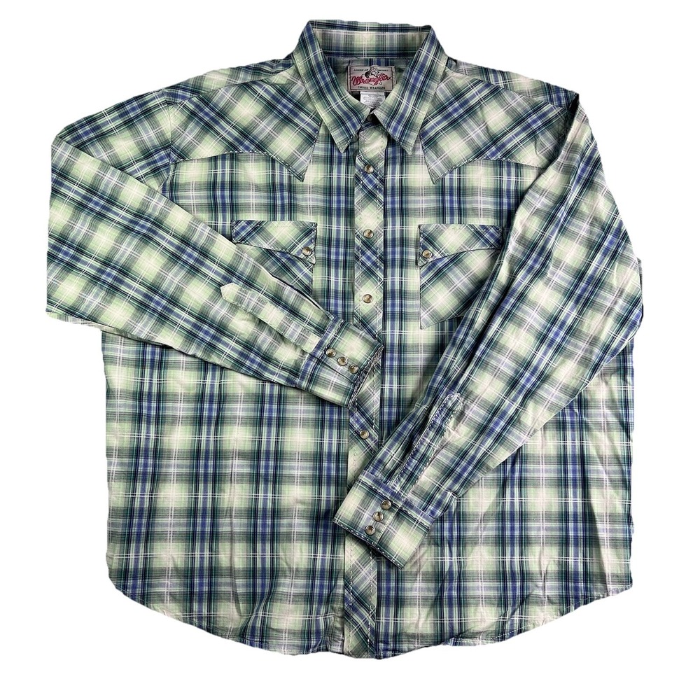 Wrangler Western Pearl Snap Shirt Men's 2XL Long Sleeve Pointed Shoulder Yoke